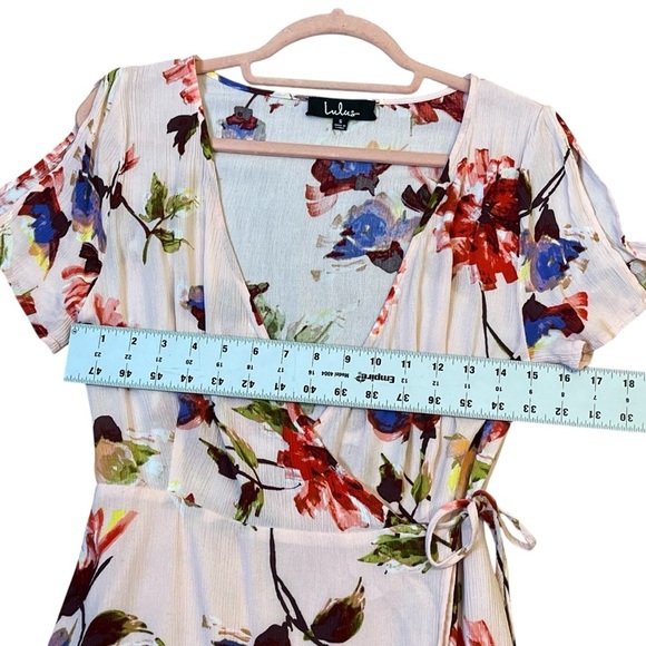 Lulus Cherished Love Wrap Mini Dress Blush Pink Floral Print - Picture 5 of 8